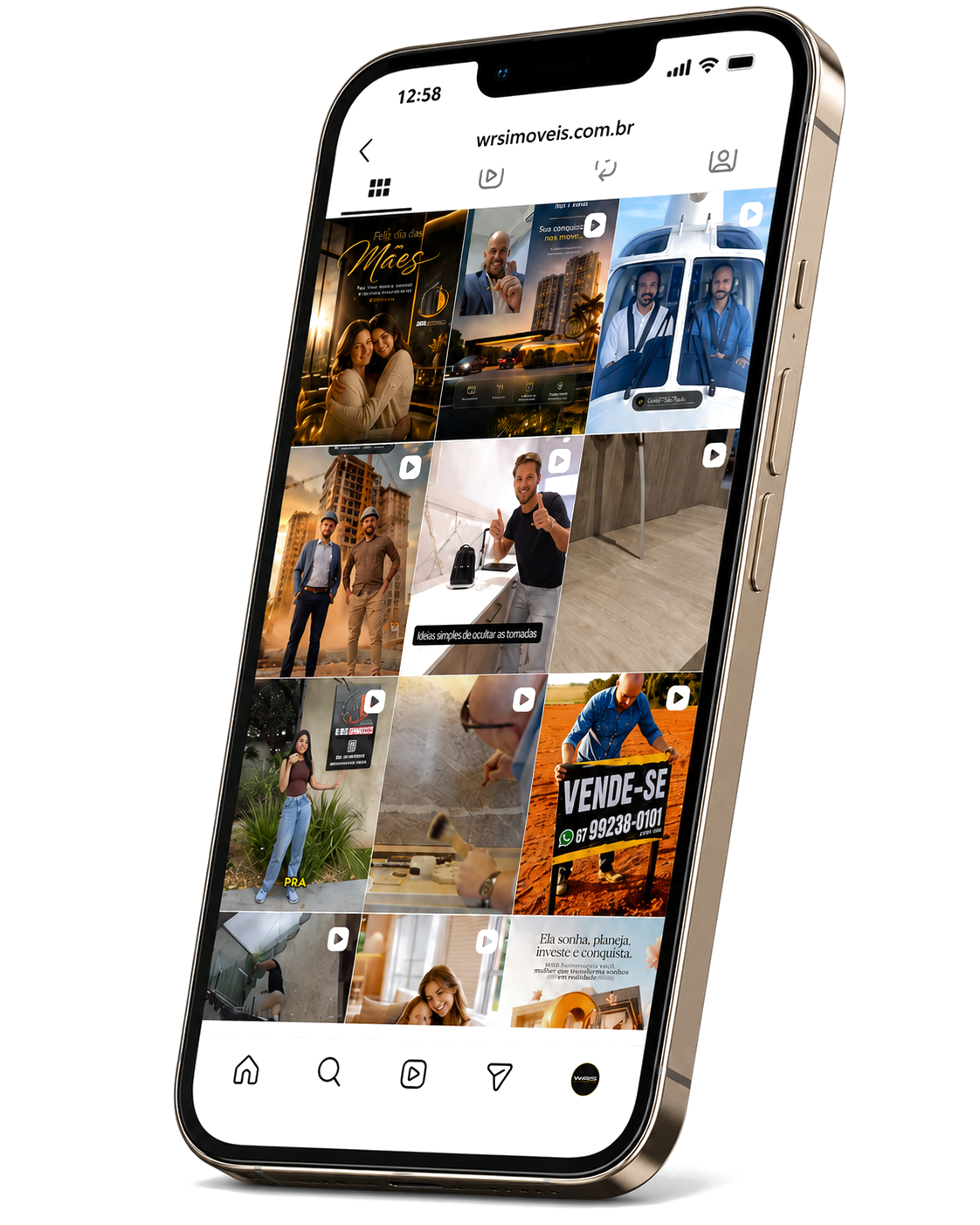 Celular na diagonal mostrando um feed do Instagram
