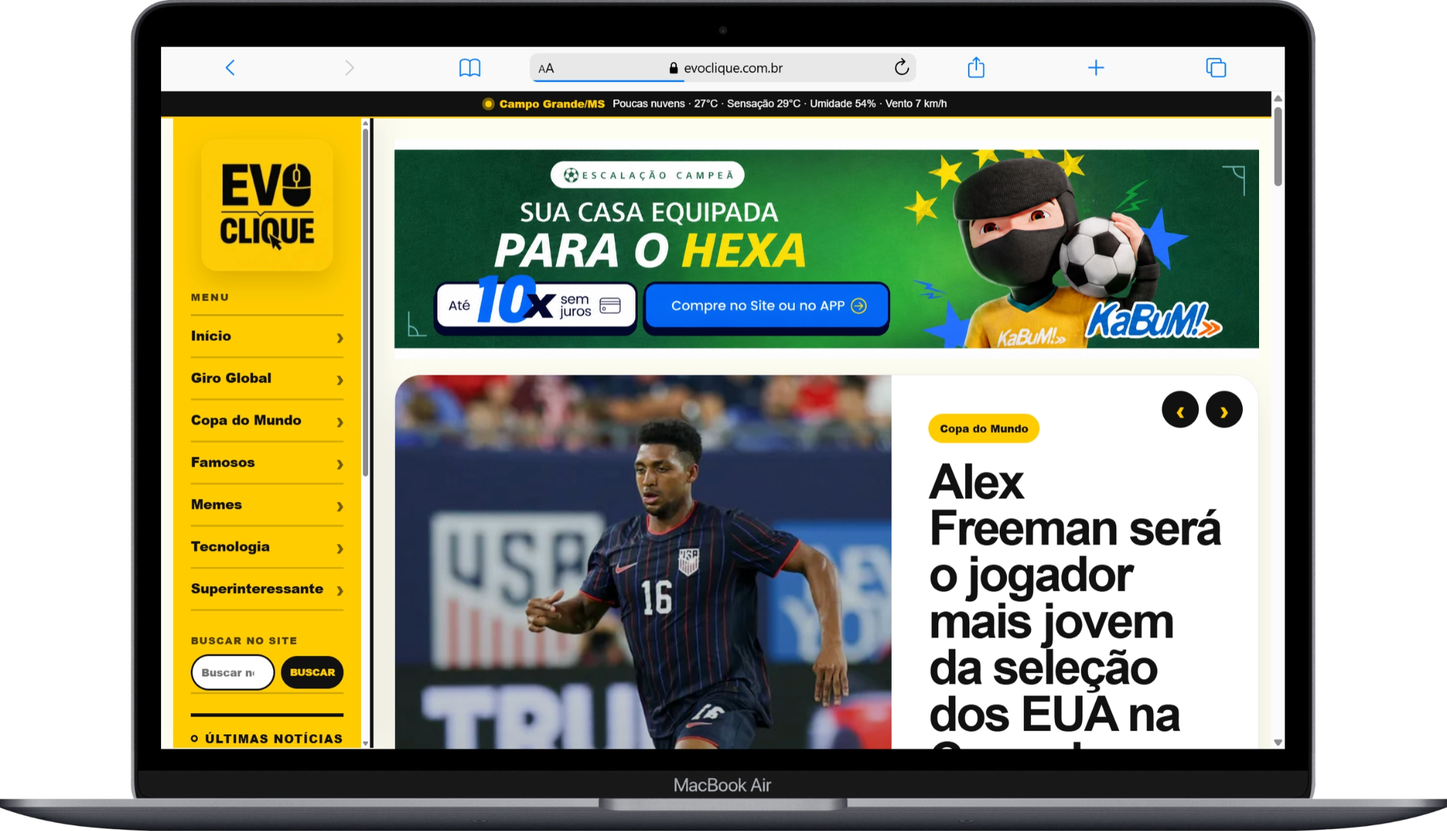 Exemplo de portal de notícias automatizado no desktop inspirado no EvoClique